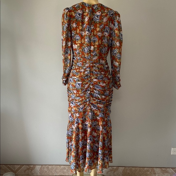 Floret Studios Floral Ruched Long Sleeve Dress Size L - Picture 2 of 10